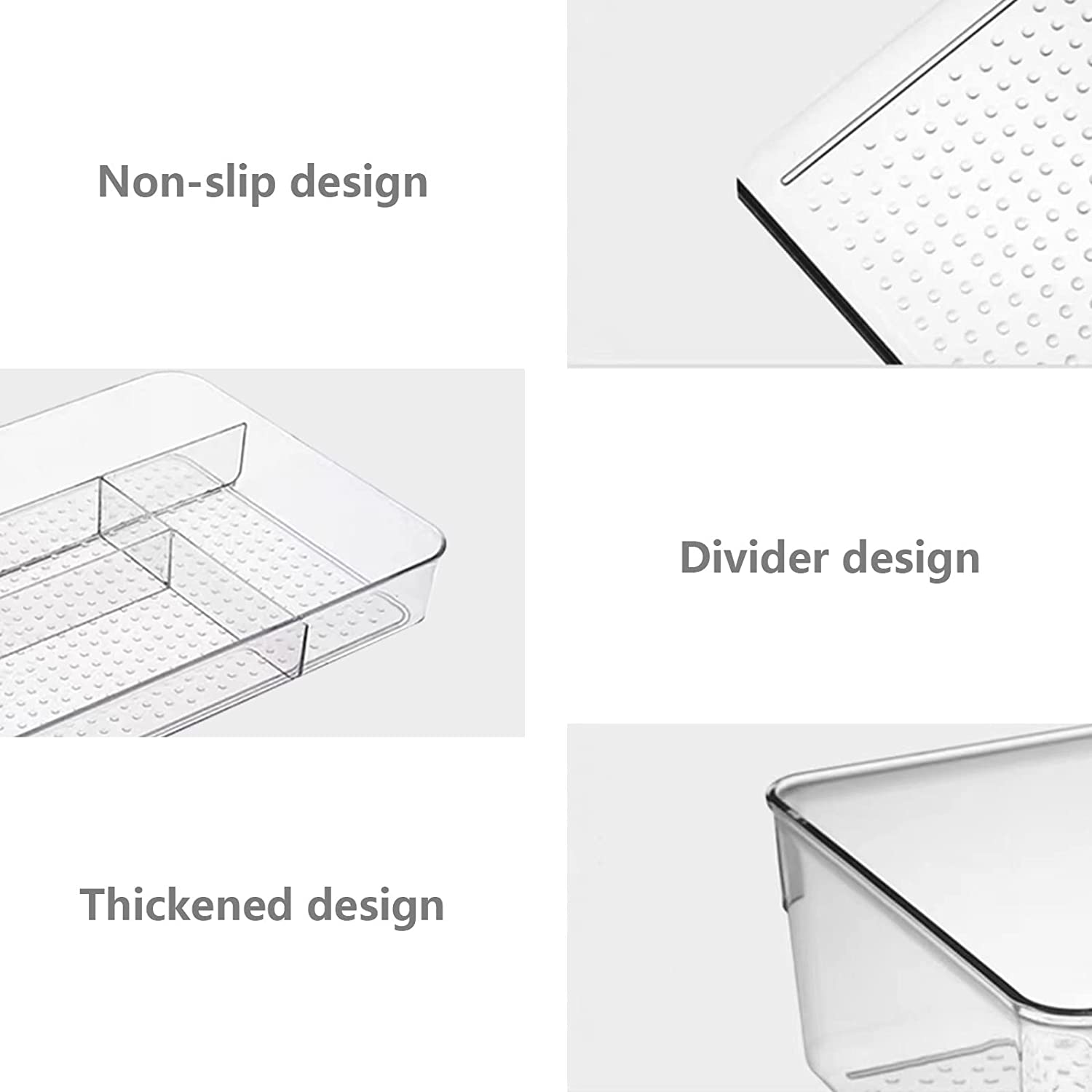 Clear Plastic Desk Drawer Organizer Tray 4 Sections Bathroom Office Kitchen Storage Bins Container for Dresser Cosmetics