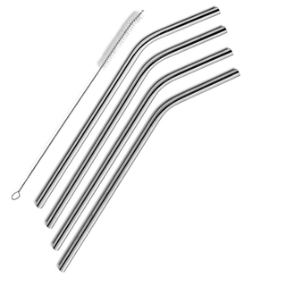 BPA Free Durable Stainless Steel Straws Bent Drinking Straws Set of 4 for Tumbler Cups