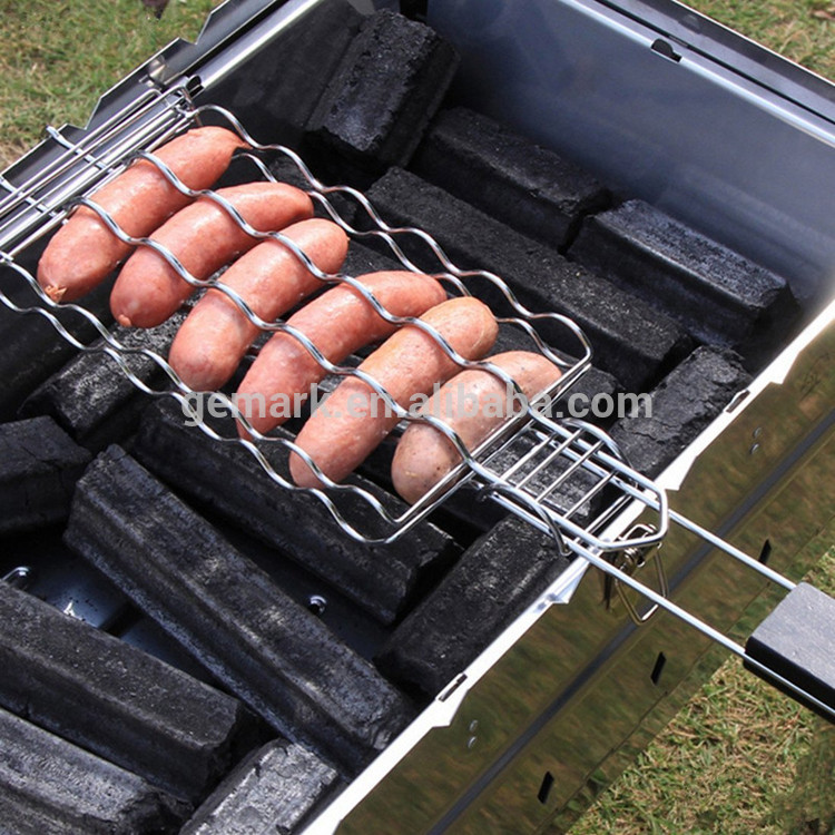 Hot Dog Grill Rack Metal Mesh Baskets Outdoor BBQ Sausage Grilling