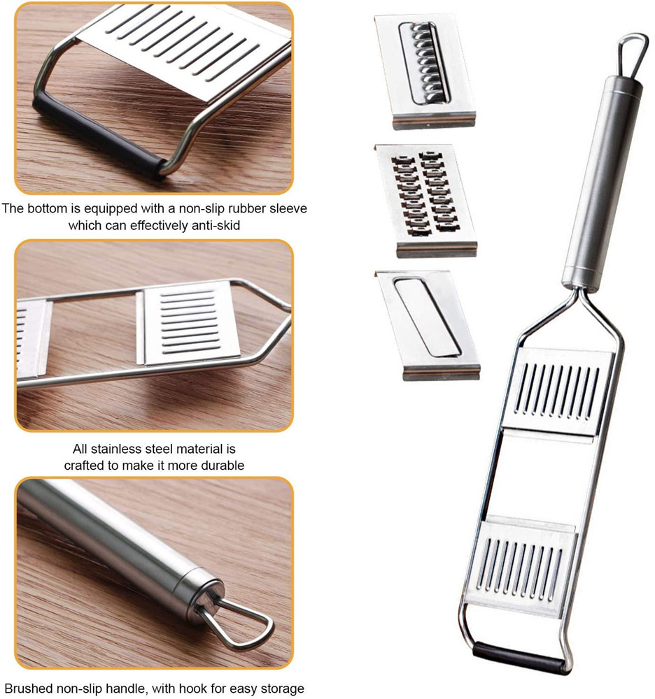 Stainless Steel Shredder Cutter Adjustable 3-in-1 Manual Grater Multifunction Vegetable Slicer