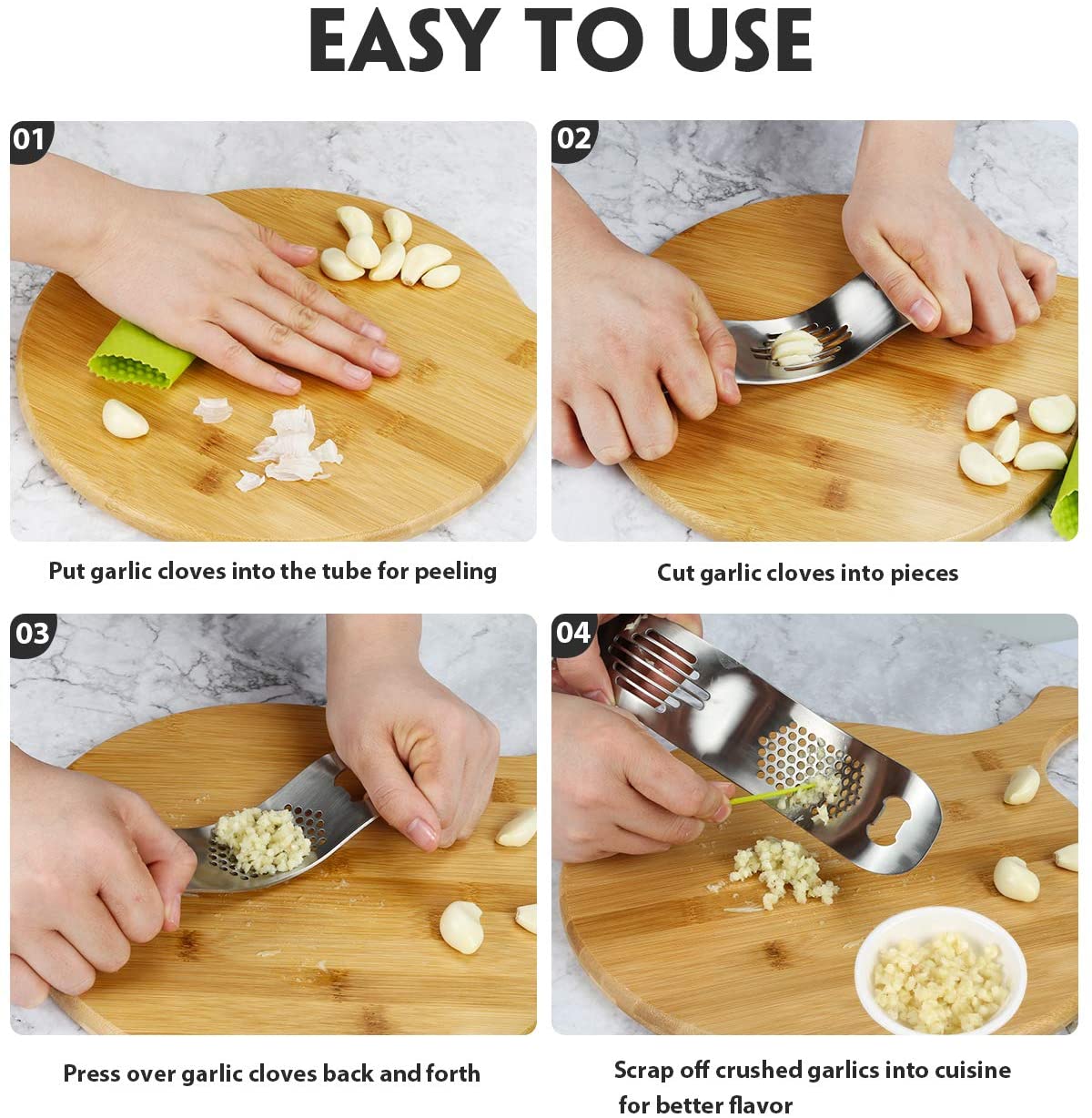 Garlic Press Rocker Stainless Steel Crusher Mincer with Beer Opener