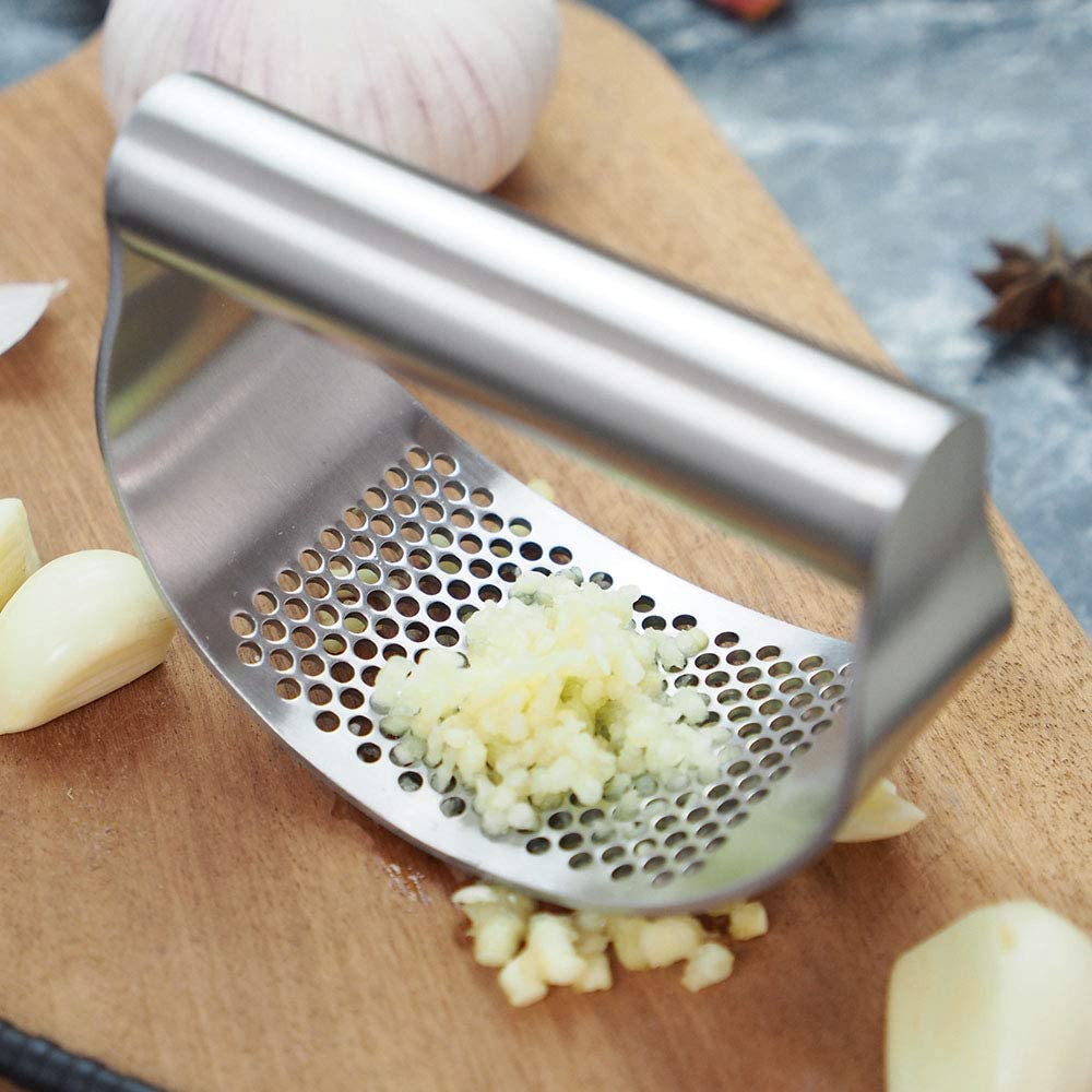 Stainless Steel Garlic Press Rocker Fruit Crusher with Comfortable Handle