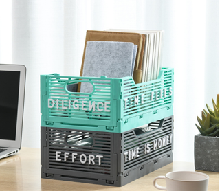 Plastic Collapsible Crate With Letter Stacking Folding Storage Baskets for Home Kitchen Bedroom