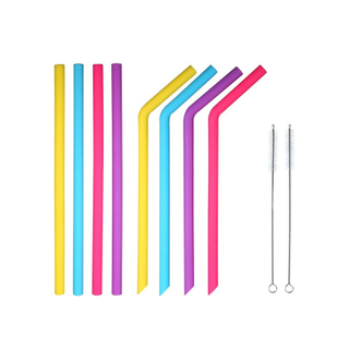 Colorful Silicone Straws Reusable Straw 4 Bent Or 4 Straight Straws With 1 Cleaning Brush