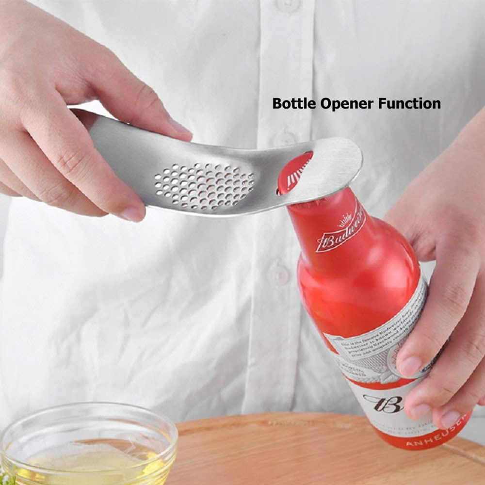 Garlic Press Rocker Stainless Steel Crusher Mincer with Beer Opener