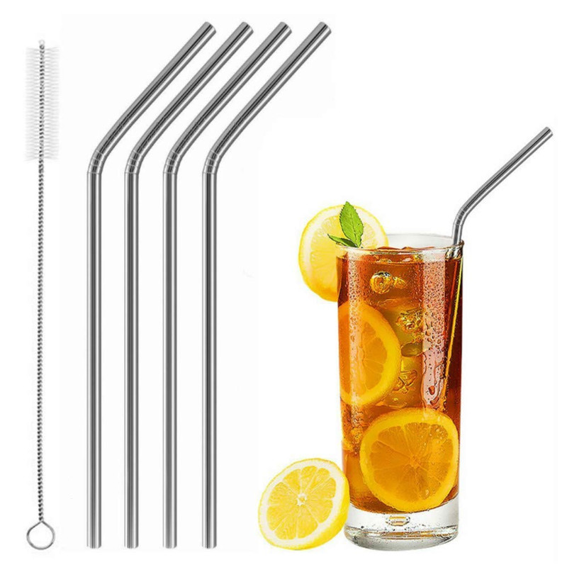 BPA Free Durable Stainless Steel Straws Bent Drinking Straws Set of 4 for Tumbler Cups