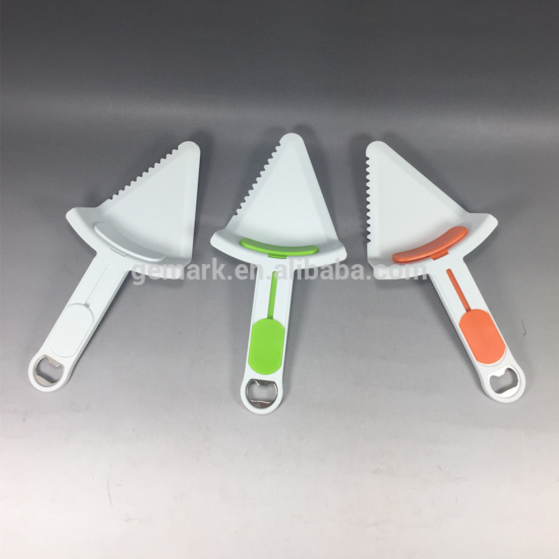 Plastic pizza pie cutter serving knife with bottle opener