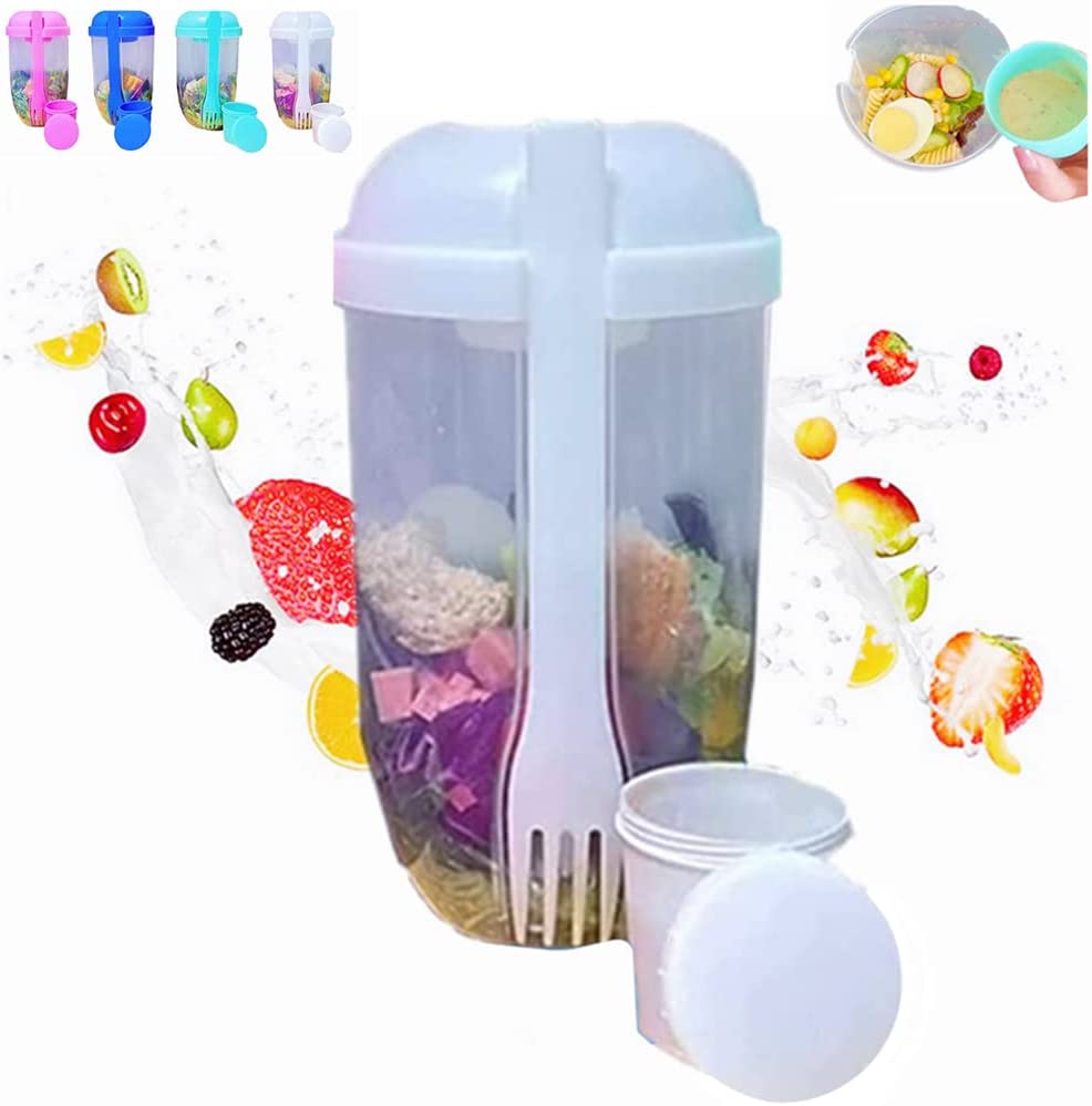 Salad Cup Container with Fork and Salad Dressing Holder Keep Fit Salad Meal Shaker Cup For Picnic