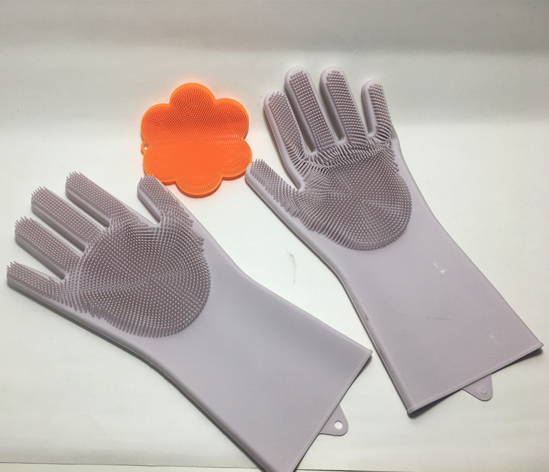 Set of Silicone cleaning gloves With Silicone Scrubber Kitchen Dish Washing Brusher